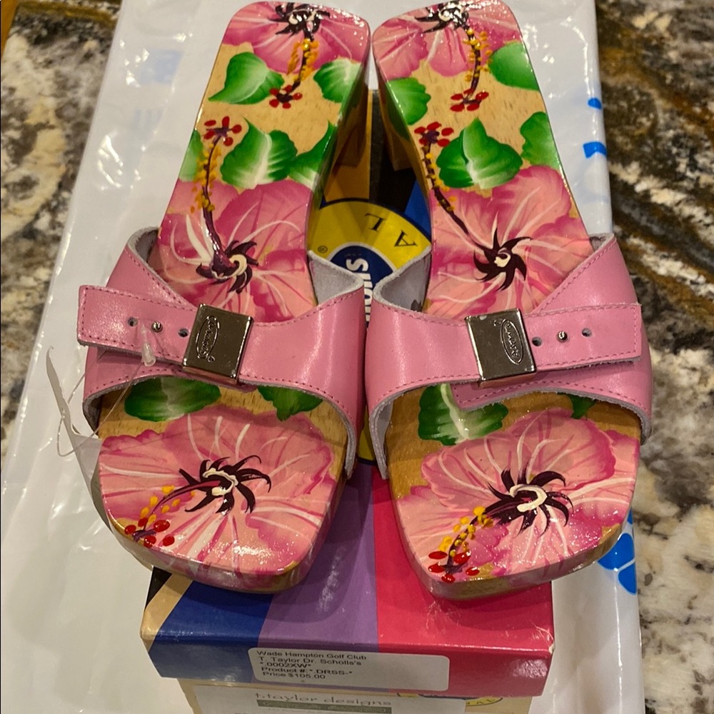 Dr. Scholl’s Special Pink Hibiscus Ladies Mules by T. Taylor Designs